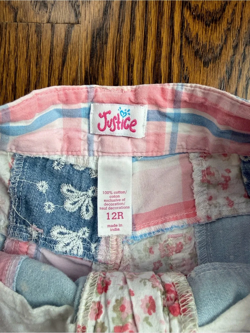 Justice Girl’s Patchwork Floral Cotton Shorts - Pink Blue